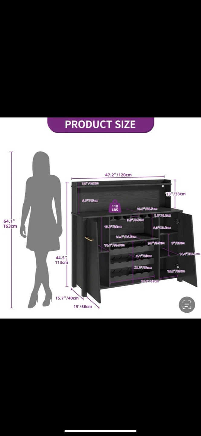 Black Bar Cabinet with Wine Rack - photo 2
