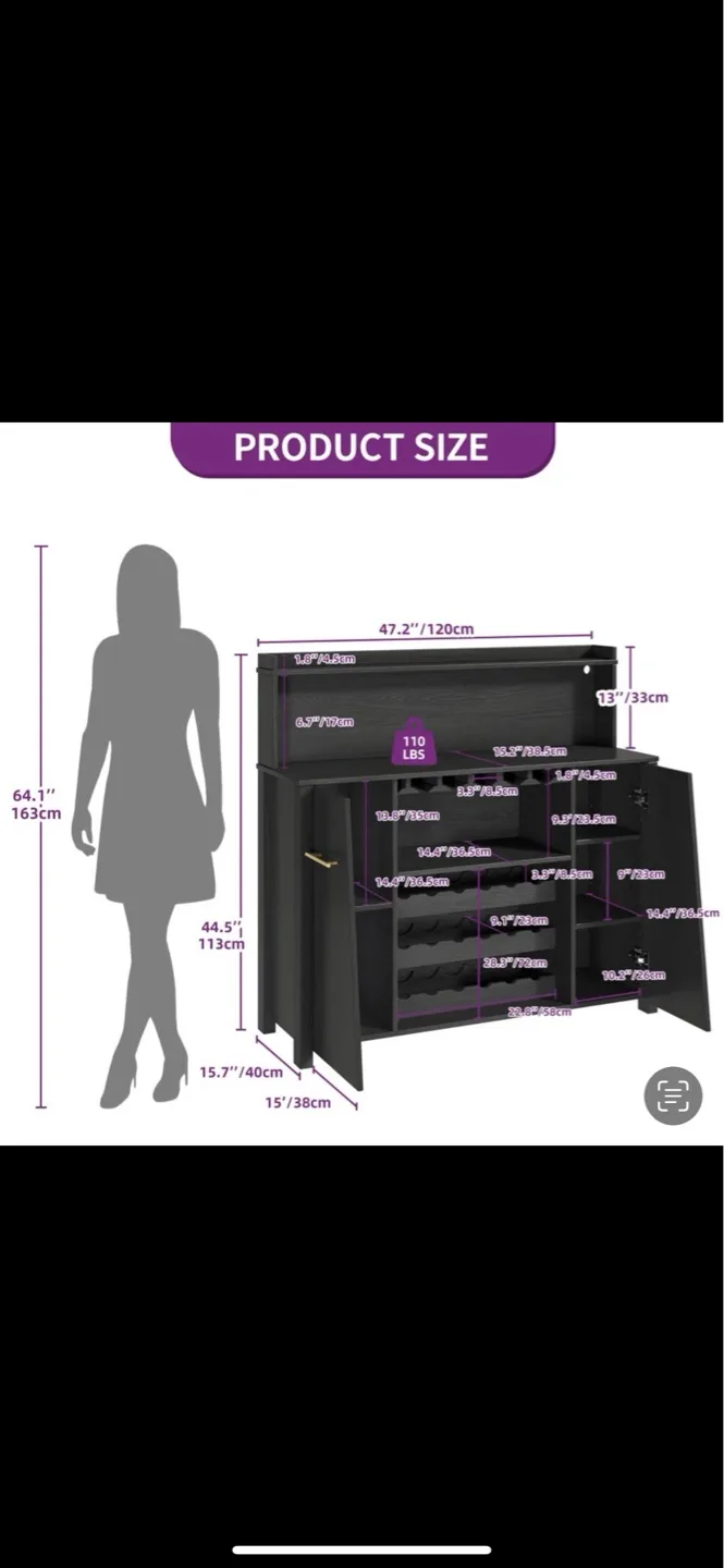 Black Bar Cabinet with Wine Rack image indicator(2)