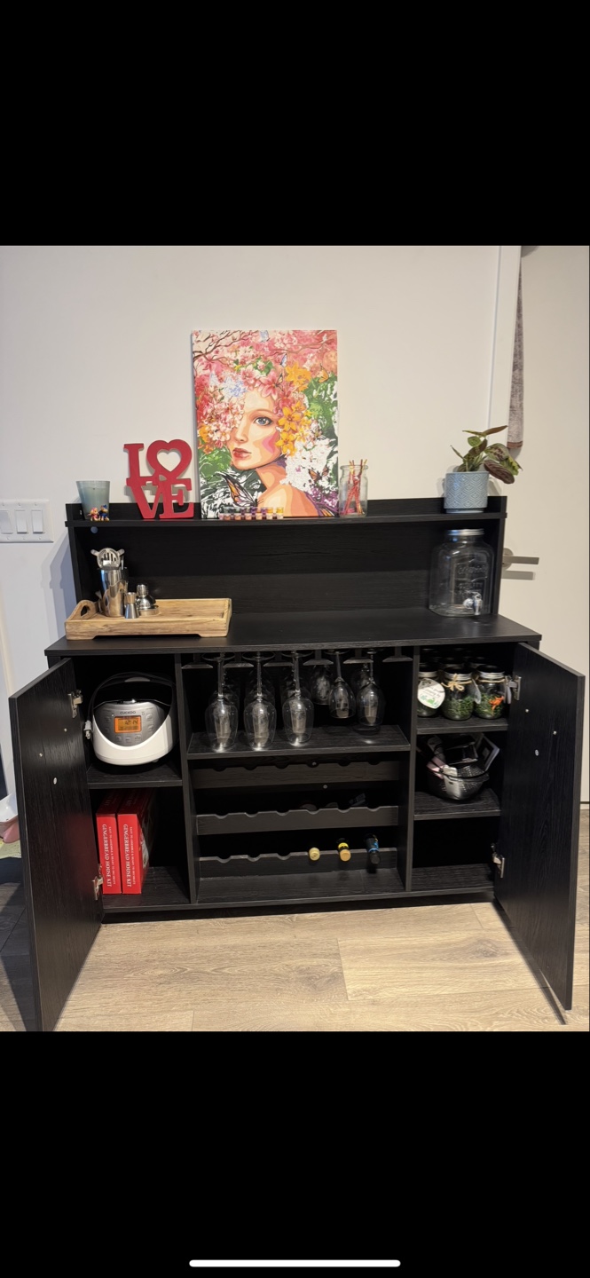 Black Bar Cabinet with Wine Rack