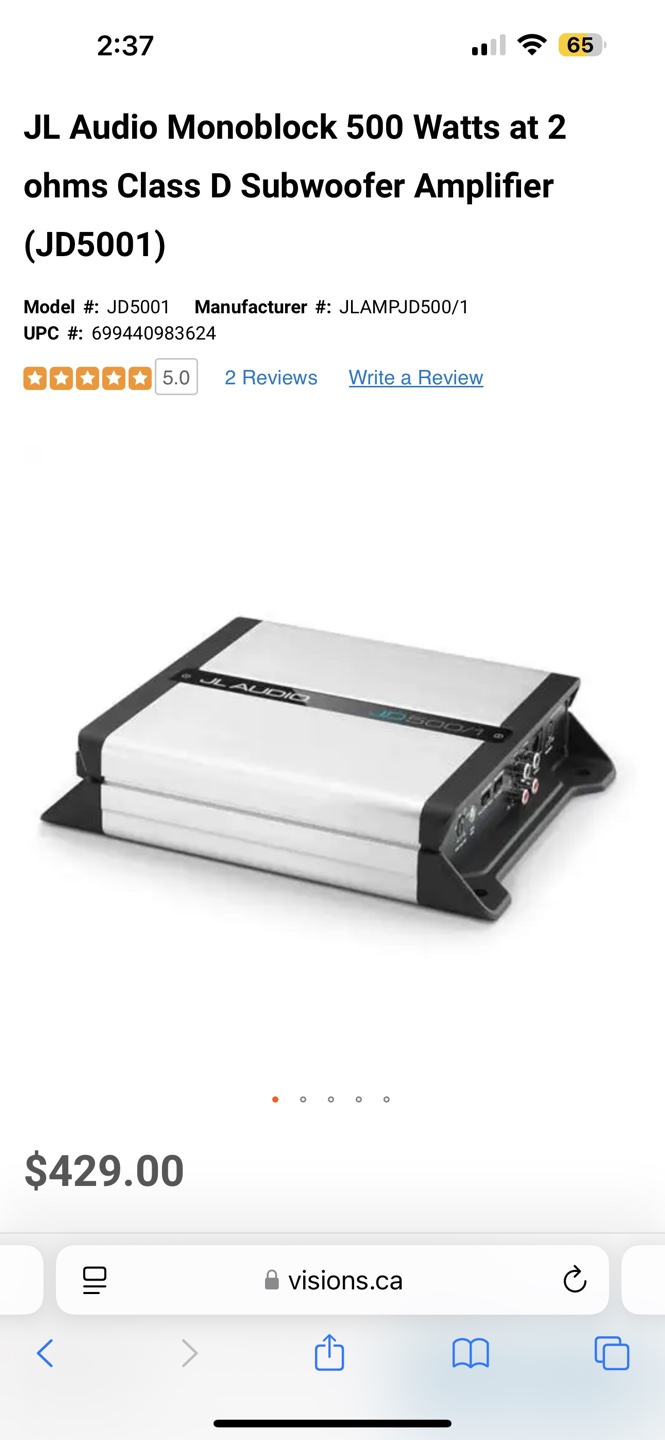 JL Audio JD500/1 Monoblock Subwoofer Amplifier 500 Watts
