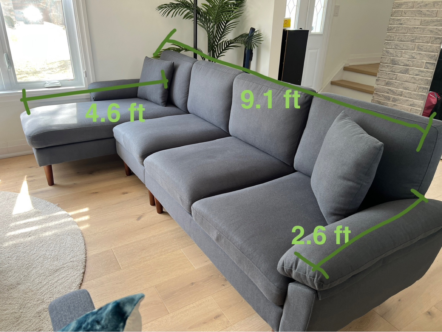 Blue Sectional Sofa with Chaise Lounge - photo 4