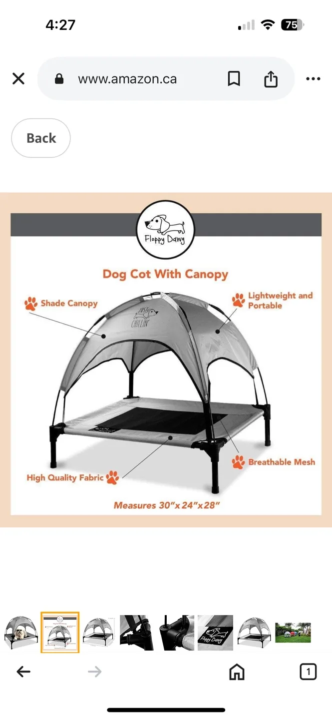 Floppy Dawg Dog Cot with Canopy - Medium Gray image indicator(3)