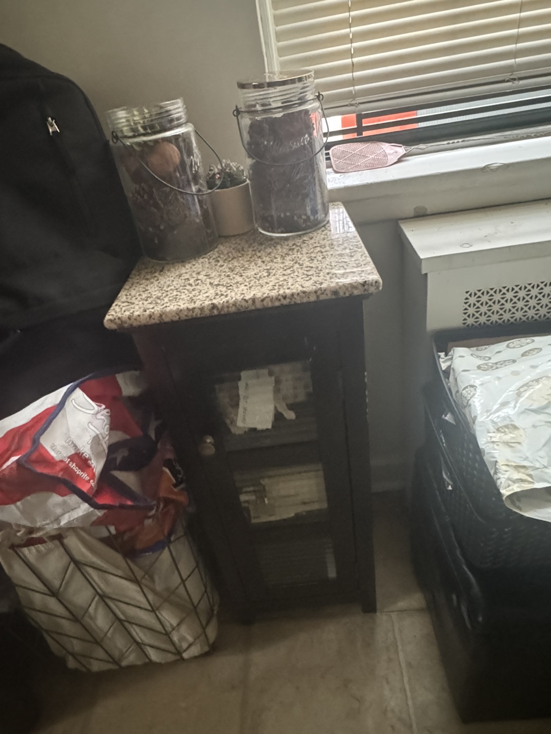 Dark Brown Wooden End Table with Glass Door