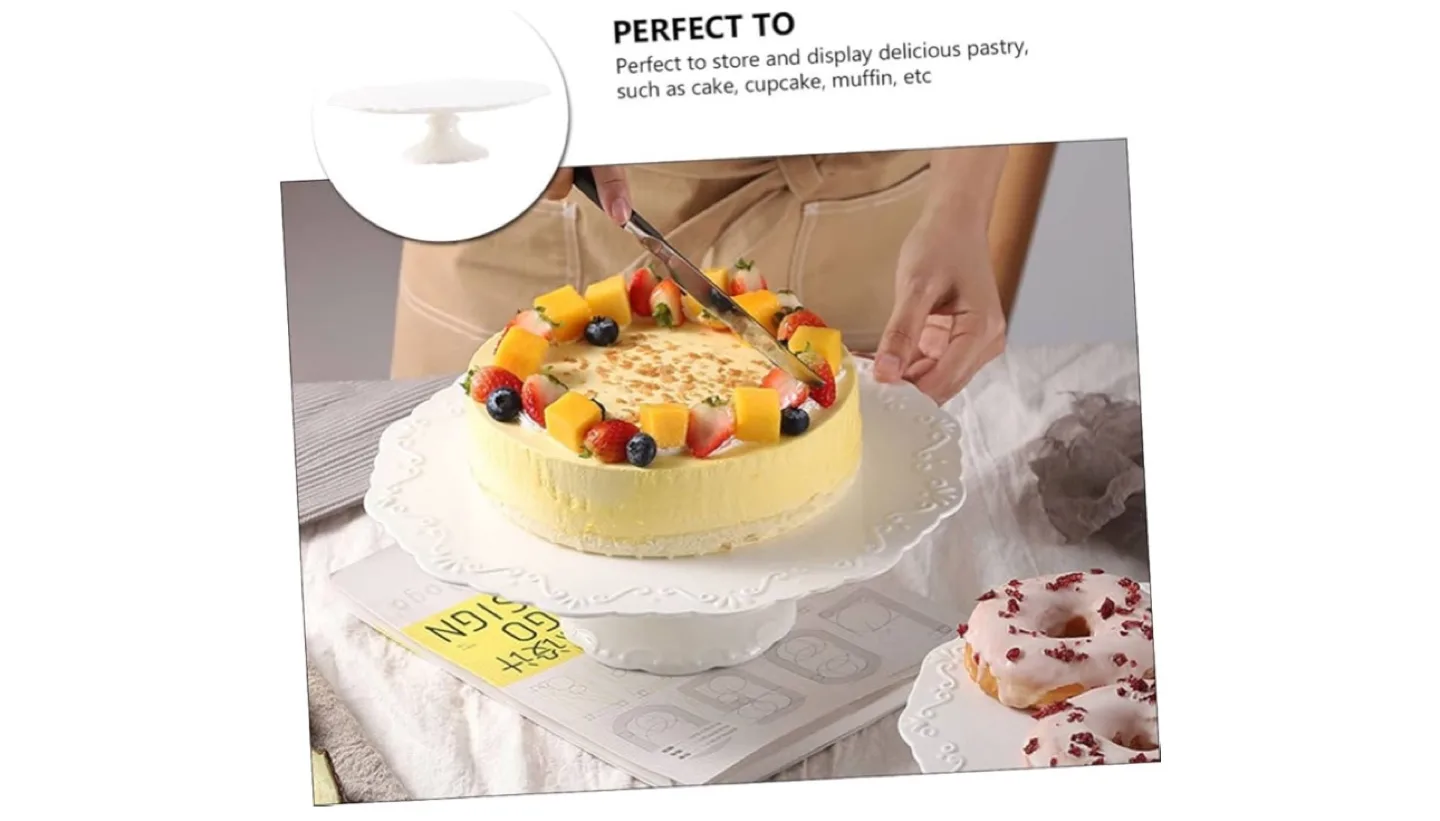 White Ceramic Cake Stand - Elegant Dessert Display image indicator(3)