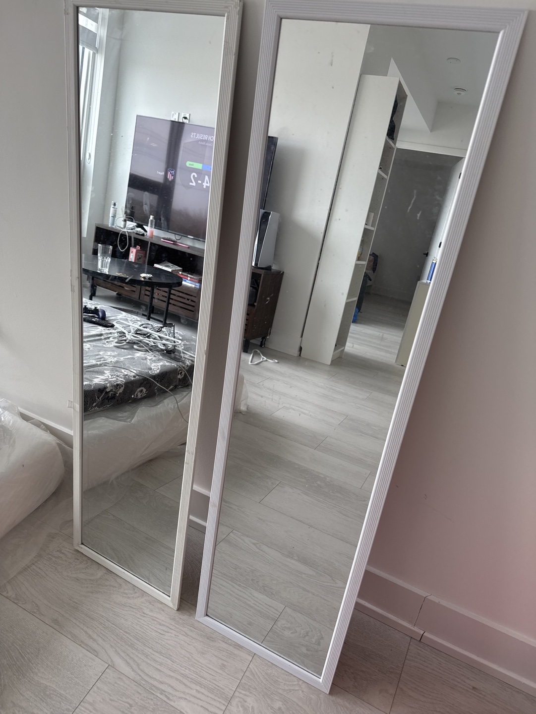 Pair of Full-Length White Framed Mirrors