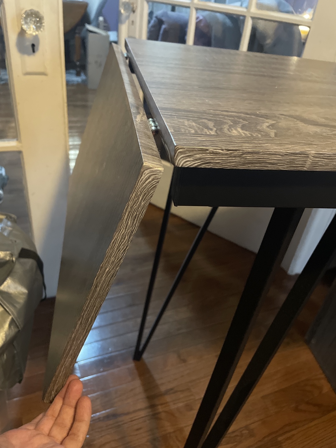 💚 Gray Wood Drop Leaf Table with Black Metal Legs - photo 3