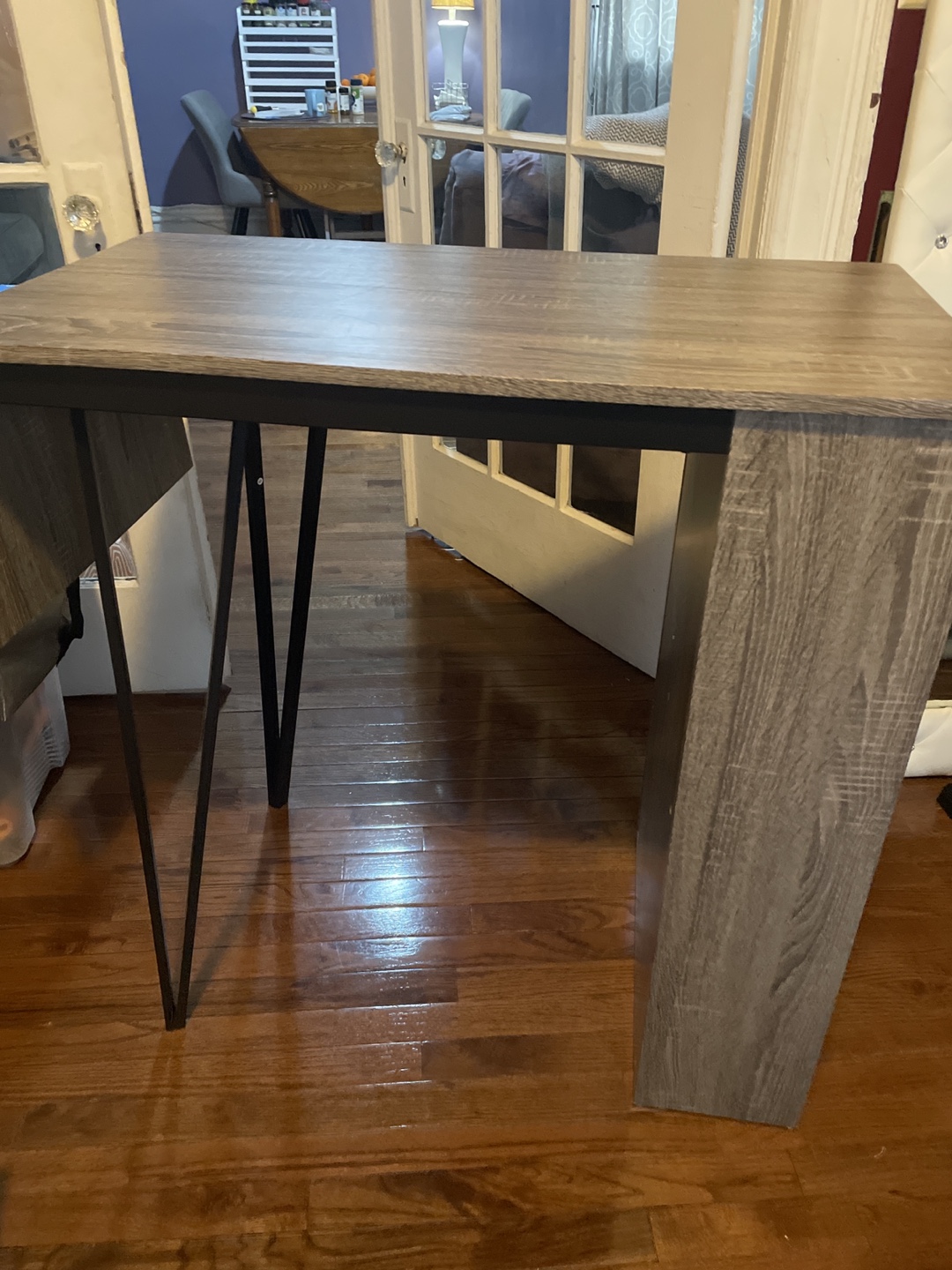 💚 Gray Wood Drop Leaf Table with Black Metal Legs