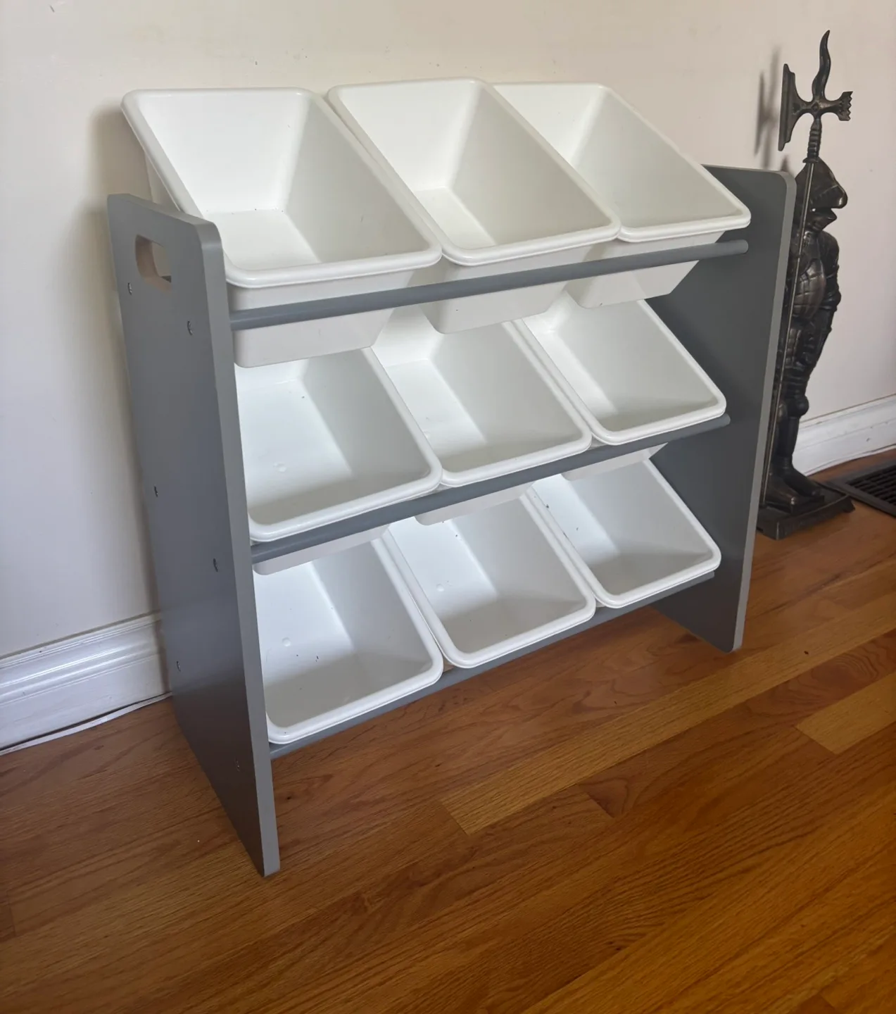Grey Toy Organizer with Nine White Bins image indicator(4)