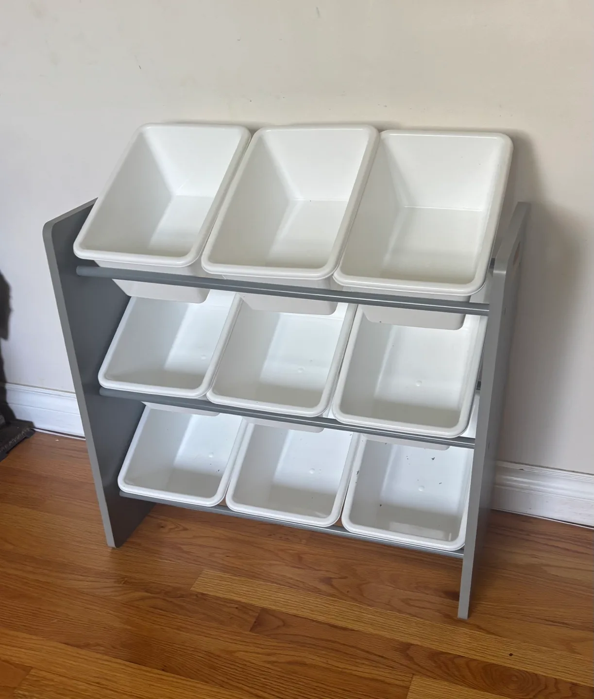 Grey Toy Organizer with Nine White Bins image indicator(3)