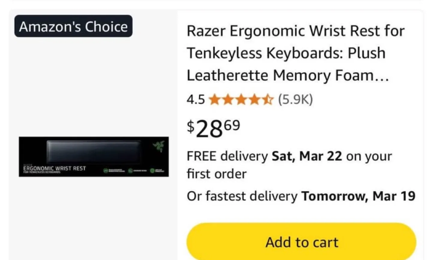 Razer Ergonomic Wrist Rest for Tenkeyless Keyboards image indicator(2)