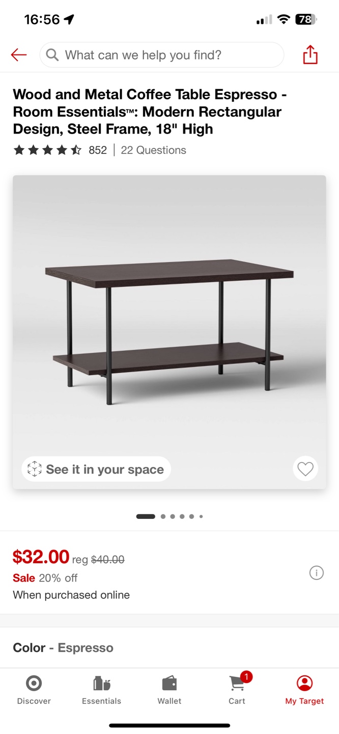 Wood and Metal Coffee Table Espresso - Room Essentials