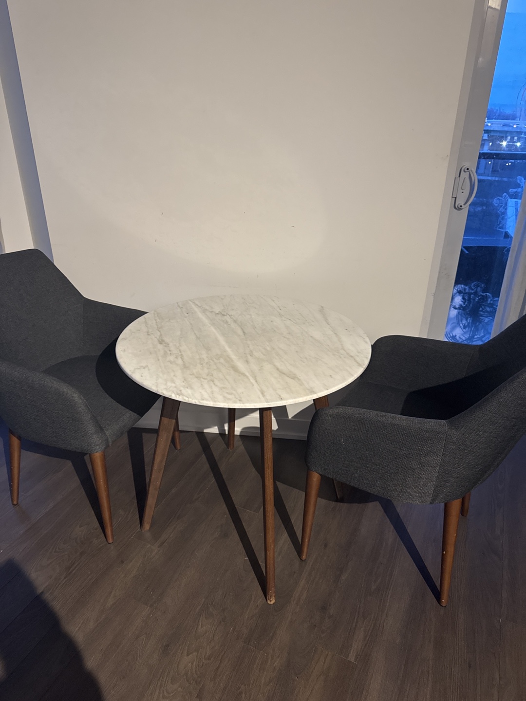 Round Marble Table with Two Chairs