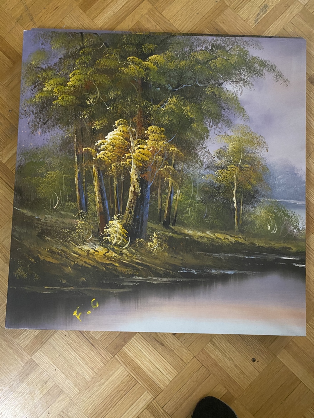 Pair of Landscape Paintings - Autumnal Trees by Lake - photo 2