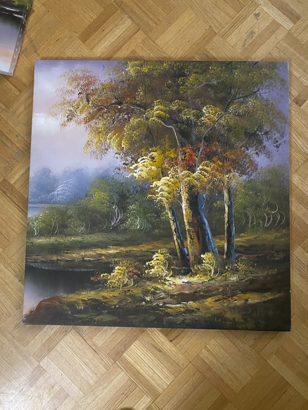 Pair of Landscape Paintings - Autumnal Trees by Lake - photo 3
