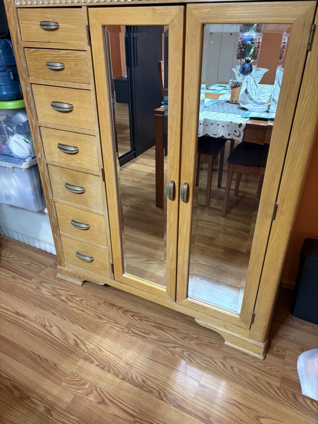 Wooden Armoire with Mirror Doors and Drawers - photo 2