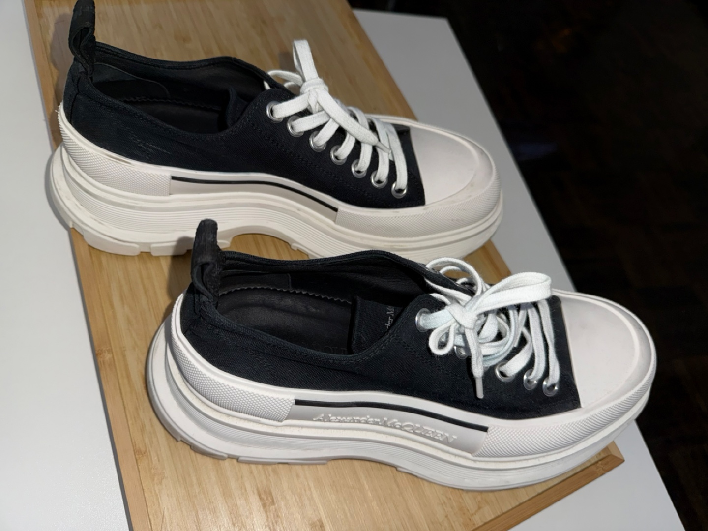 Alexander McQueen Tread Slick Lace Up Shoes - Black/White - photo 5