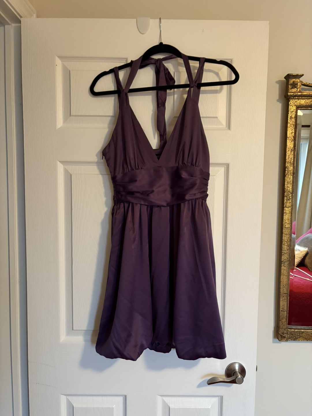 Purple Satin Halter Mini Dress