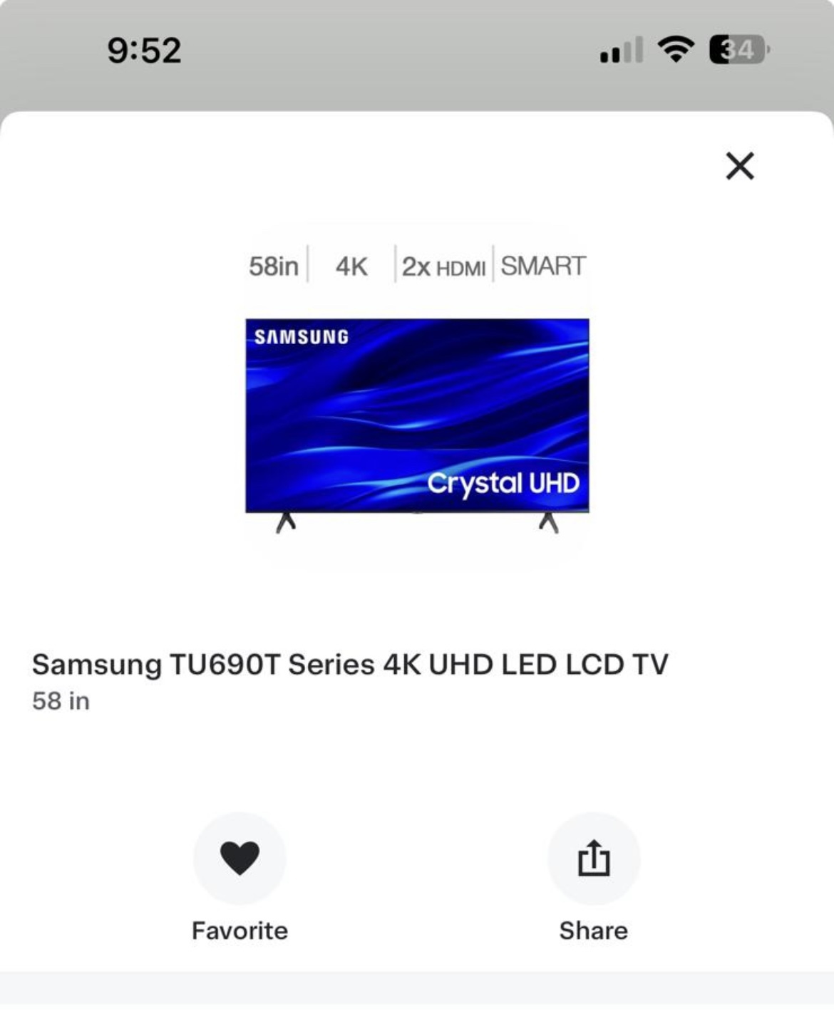 Samsung 58"  4K UHD Smart TV