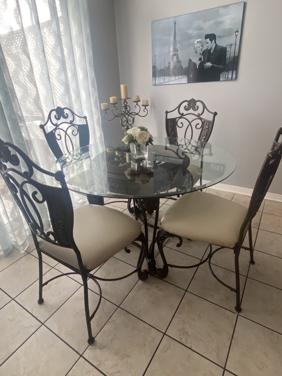 Glass-top Dining Table Set with Four Chairs