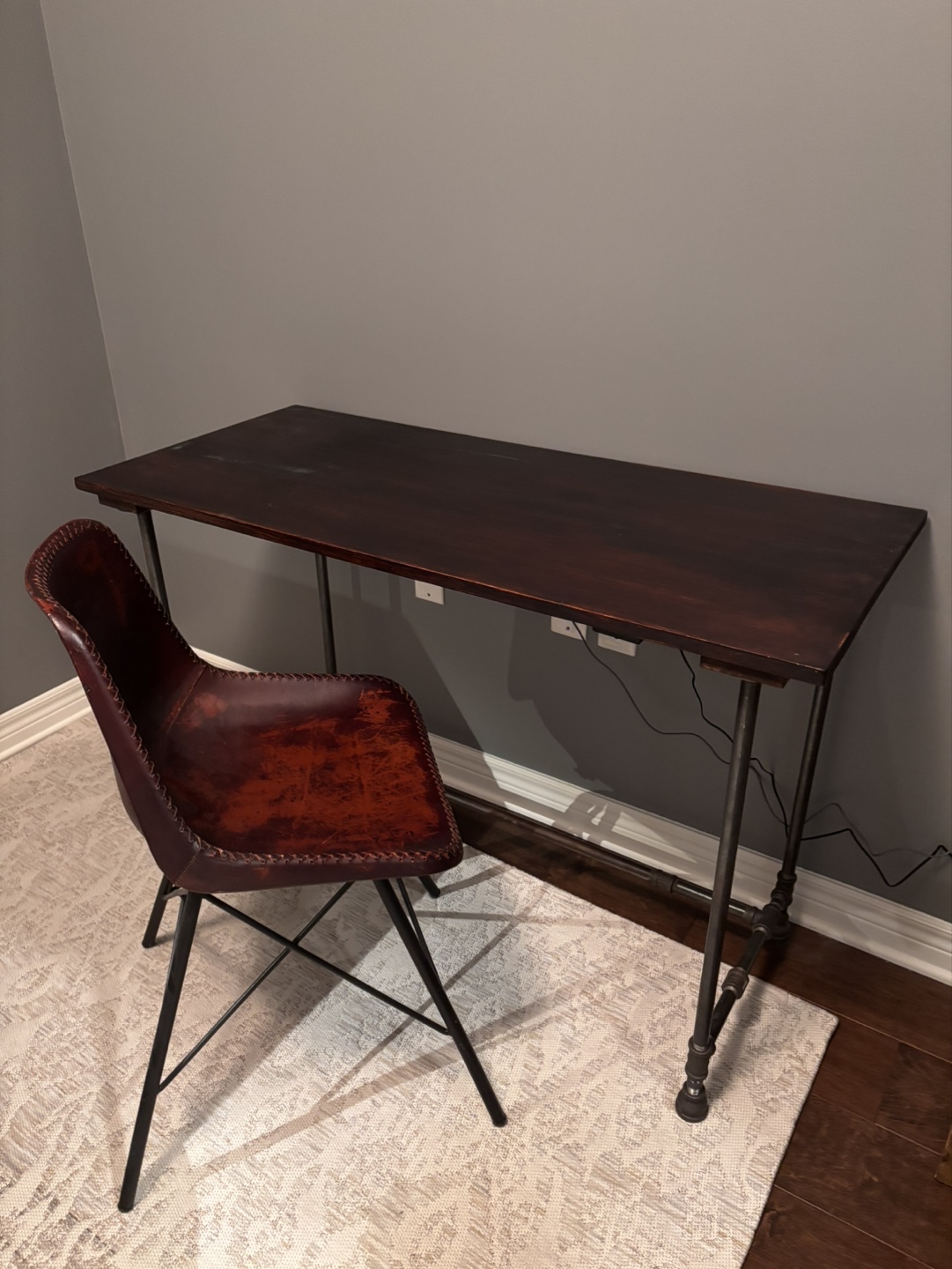 Industrial Style Desk with Metal Pipe Legs