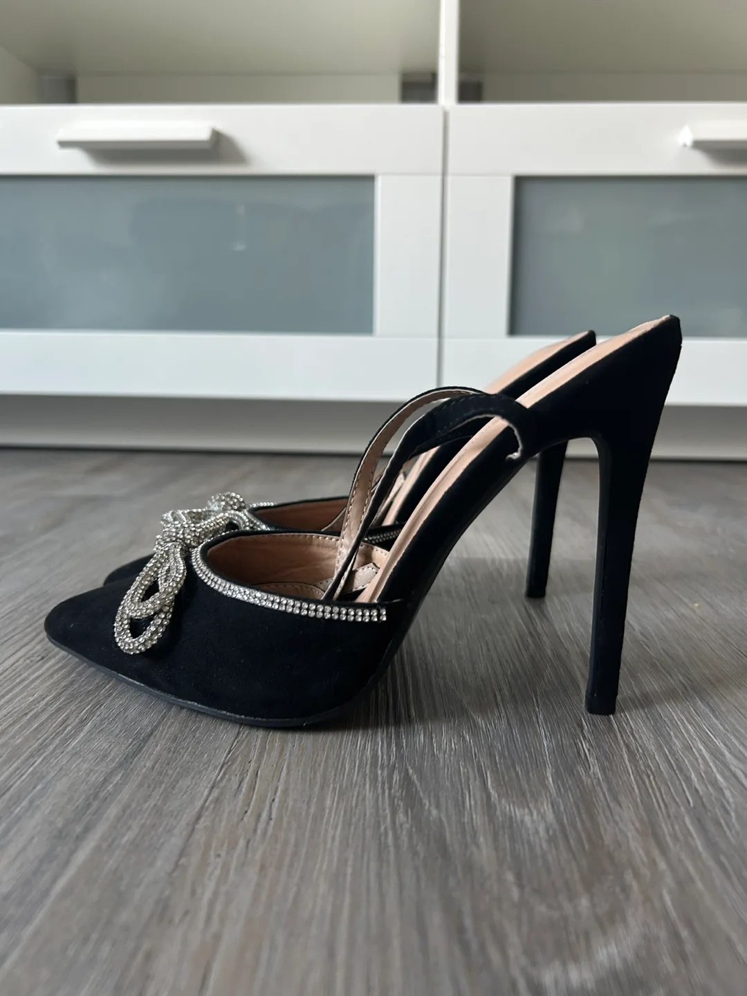 Black rhinestone embellished heels image indicator(3)