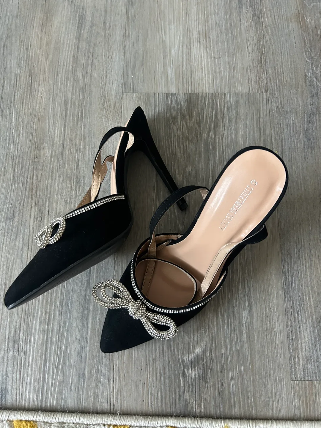 Black rhinestone embellished heels image indicator(2)