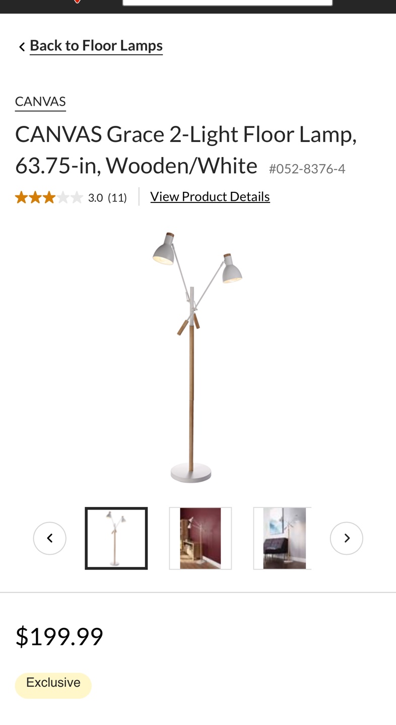 Canvas Grace 2-Light Floor Lamp - Wooden/White - photo 2