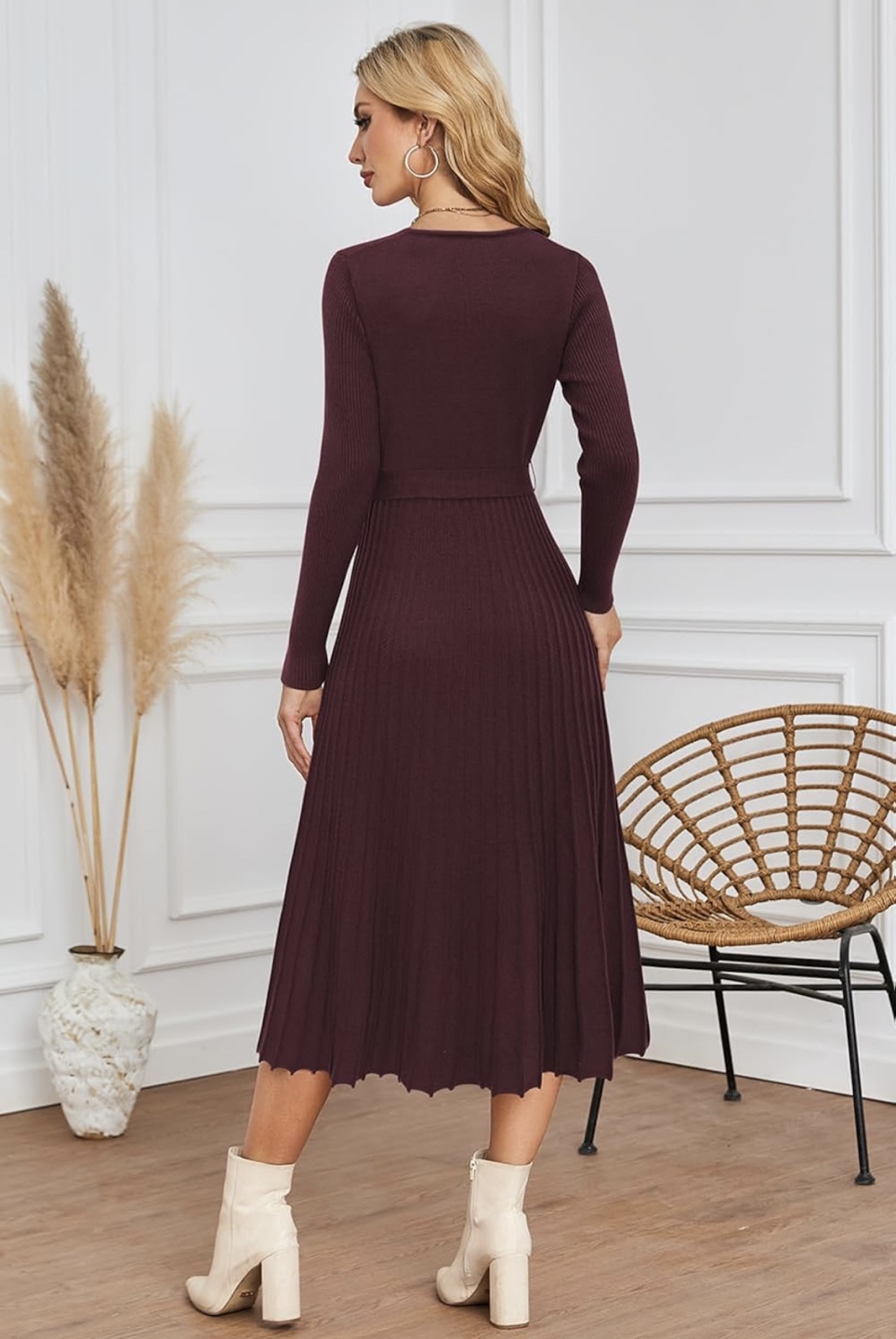 NEW! Women's Burgundy Knit Pleated Midi Sweater Dress - photo 5