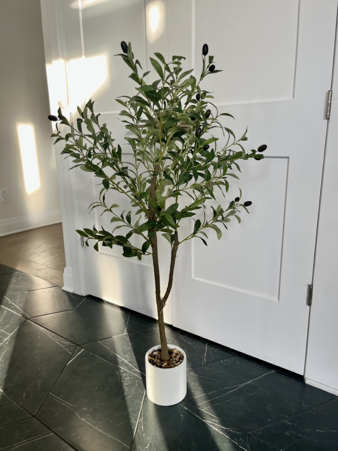 Artificial Olive Tree in White Pot