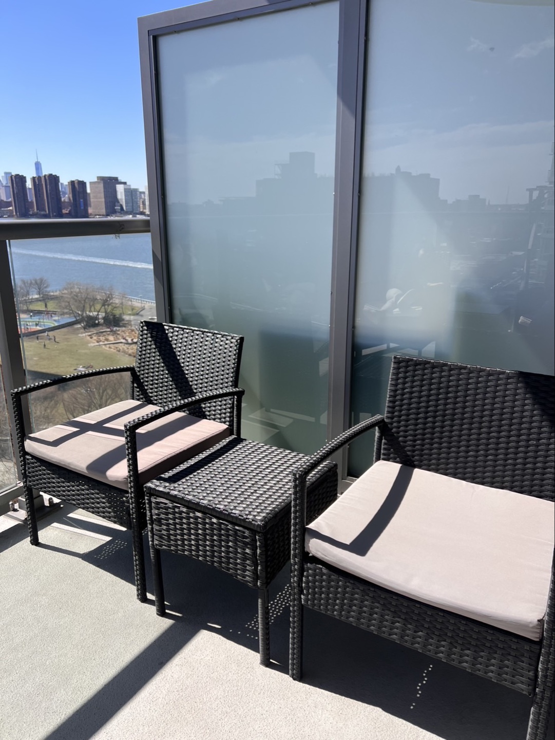 2 outdoor chairs and one coffee table
