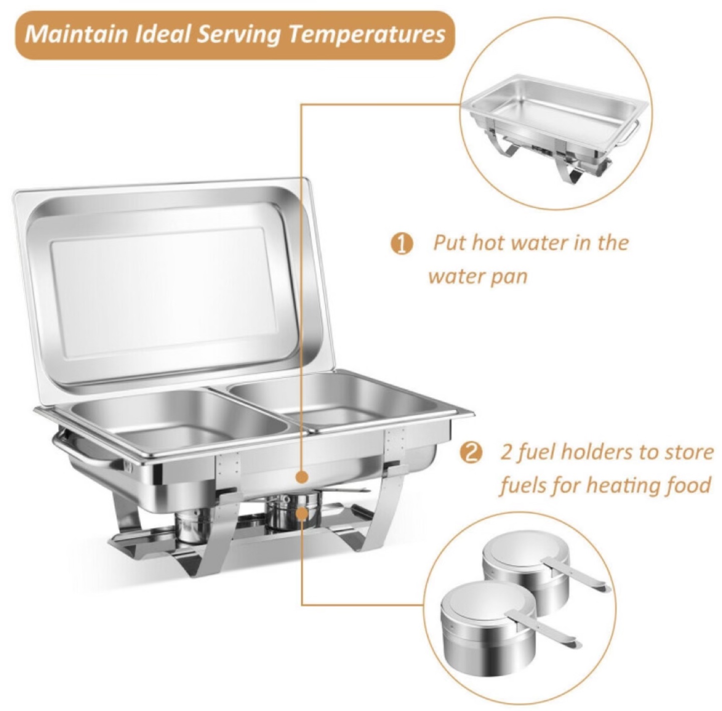 Stainless Steel Chafing Dish Food Warmer Buffet Server - photo 3