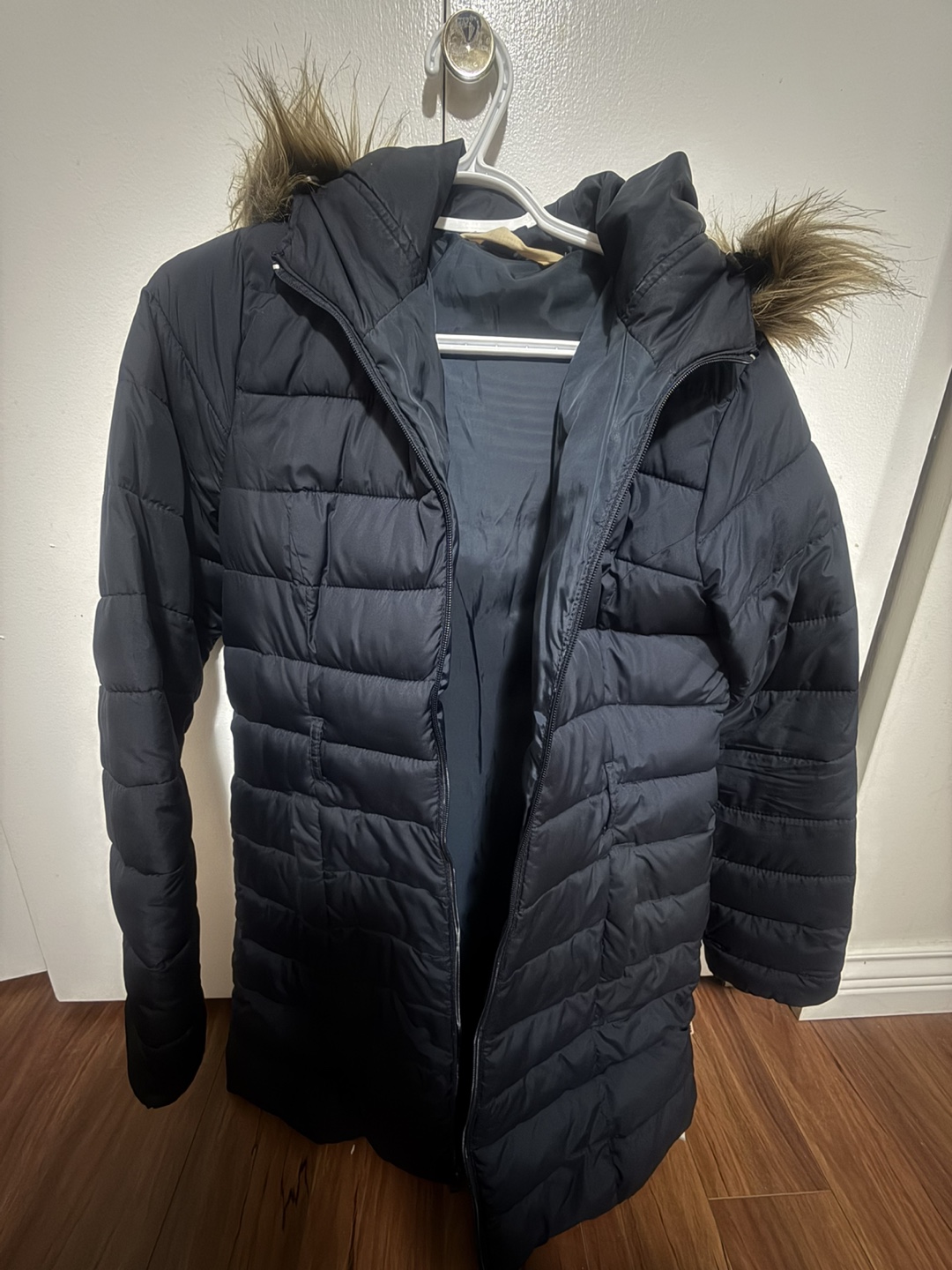 Hollister Black Puffer Jacket with Faux Fur Hood