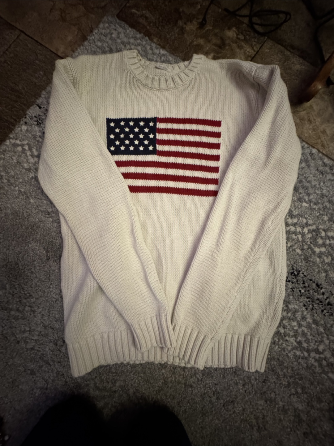 John Galt California Cream Crewneck Sweater with American Flag