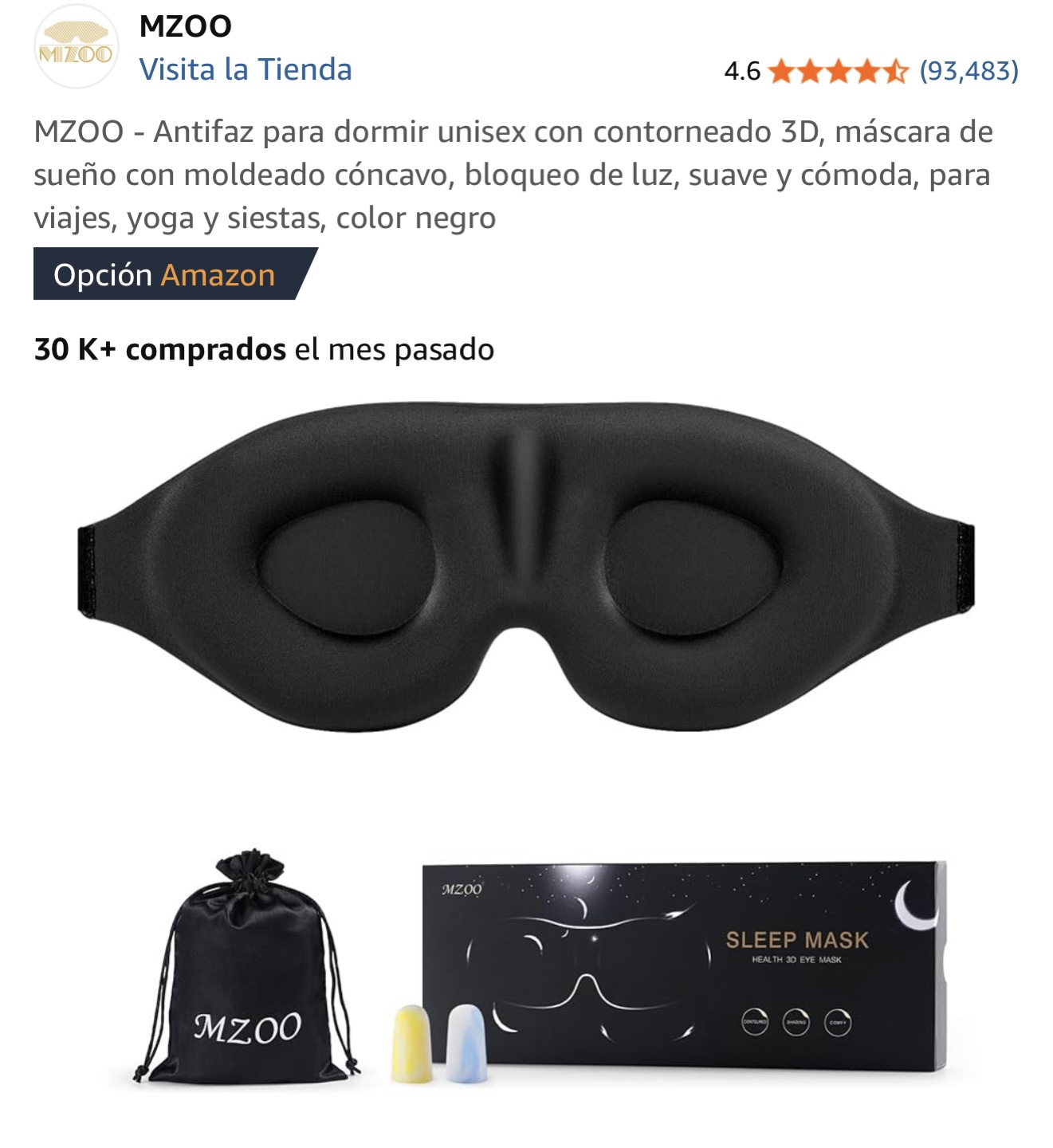 MZOO Sleep Mask - Contoured 3D Eye Mask for Light Blocking - photo 2