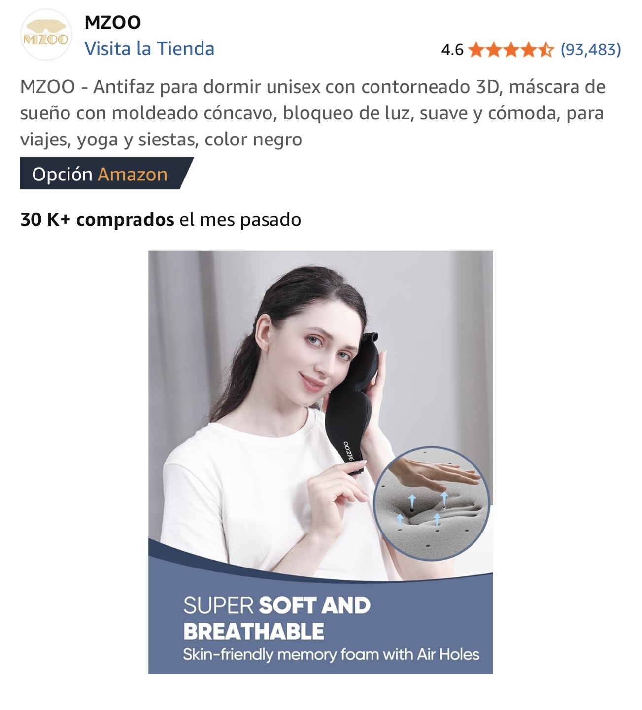 MZOO Sleep Mask - Contoured 3D Eye Mask for Light Blocking - photo 3