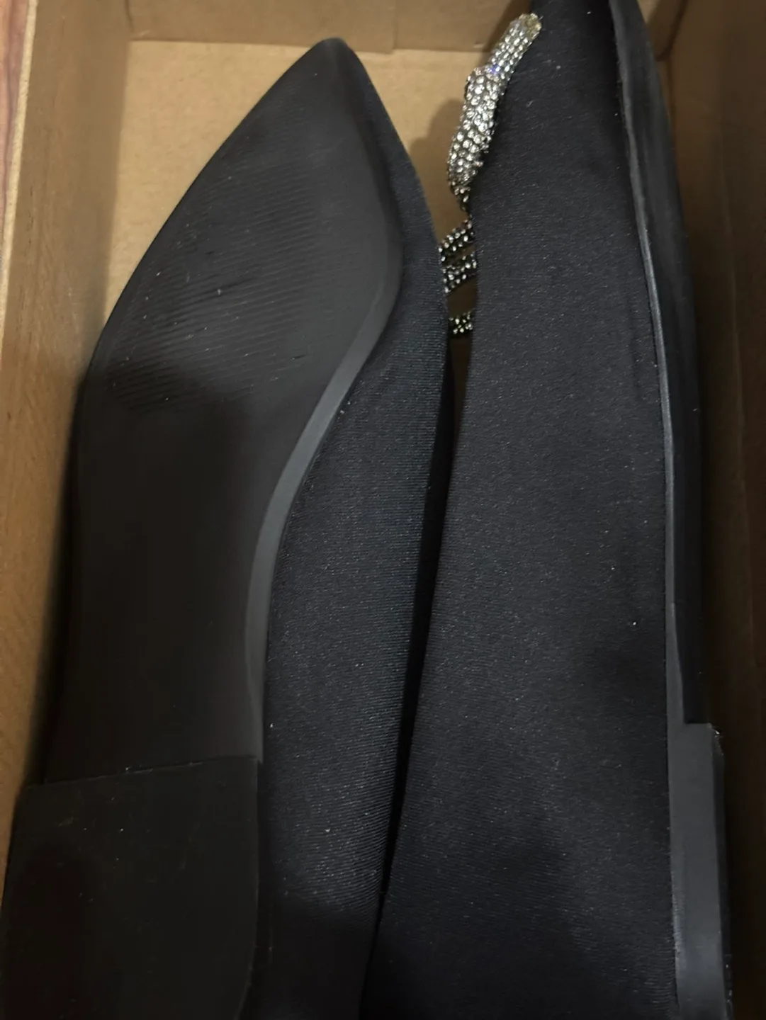 Elina Black Satin Ballerina Flats Sz 6 image indicator(3)