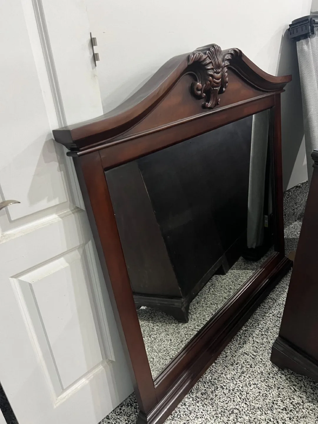 Dark wood bedroom set mirror and dresser image indicator(2)