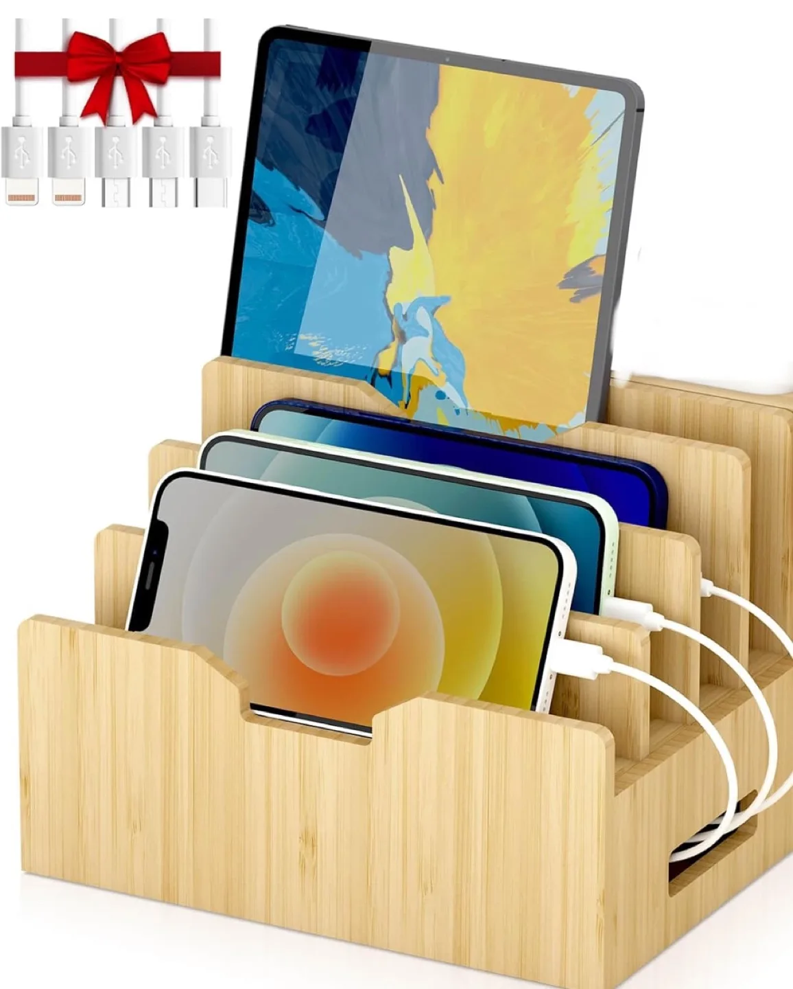 Bamboo Charging Station Organizer for Tablets and Phones thumbnail