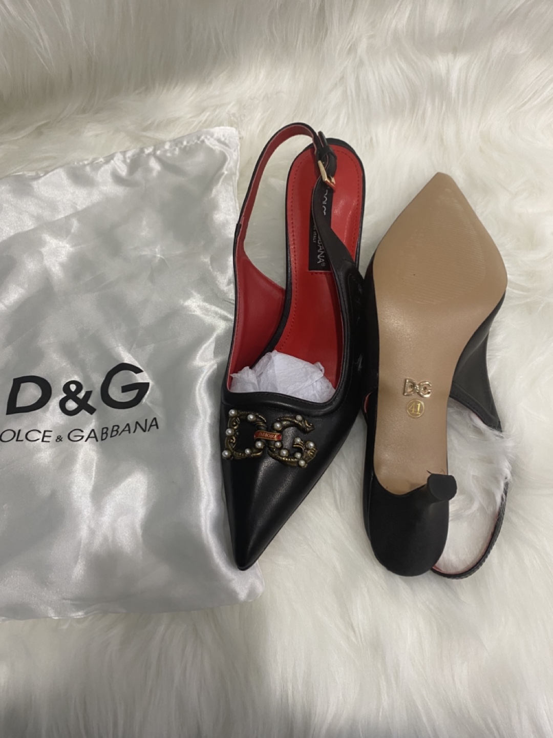 Dolce & Gabbana Black Leather Slingback Heels, Size 41 - photo 4