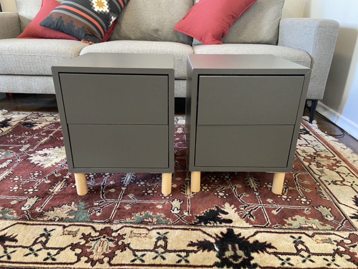 Pair of Dark Grey Two-Drawer Nightstands - photo 5