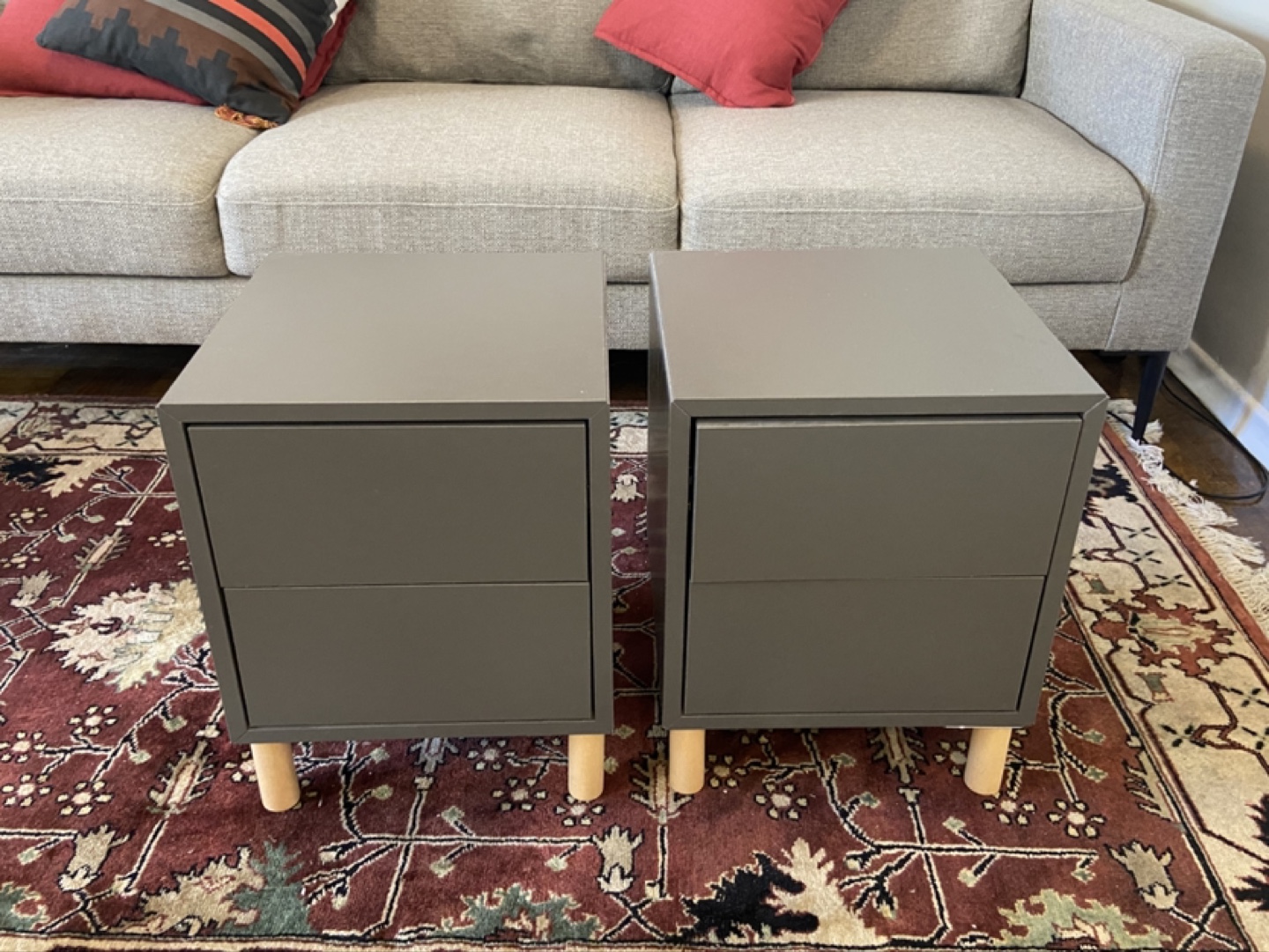 Pair of Dark Grey Two-Drawer Nightstands