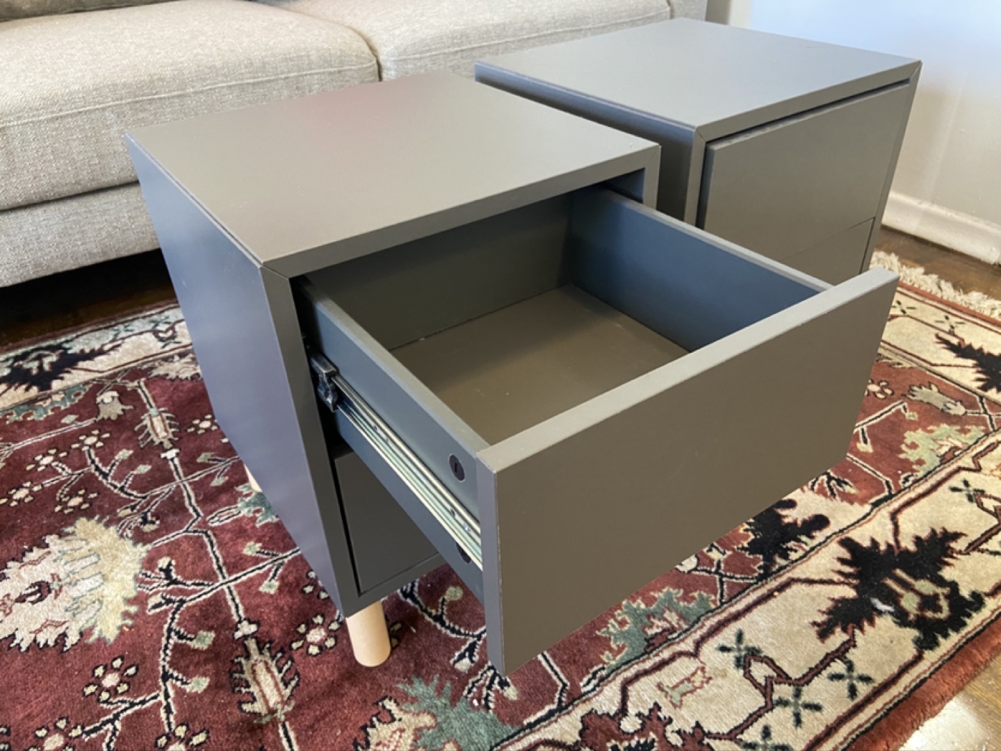 Pair of Dark Grey Two-Drawer Nightstands - photo 4