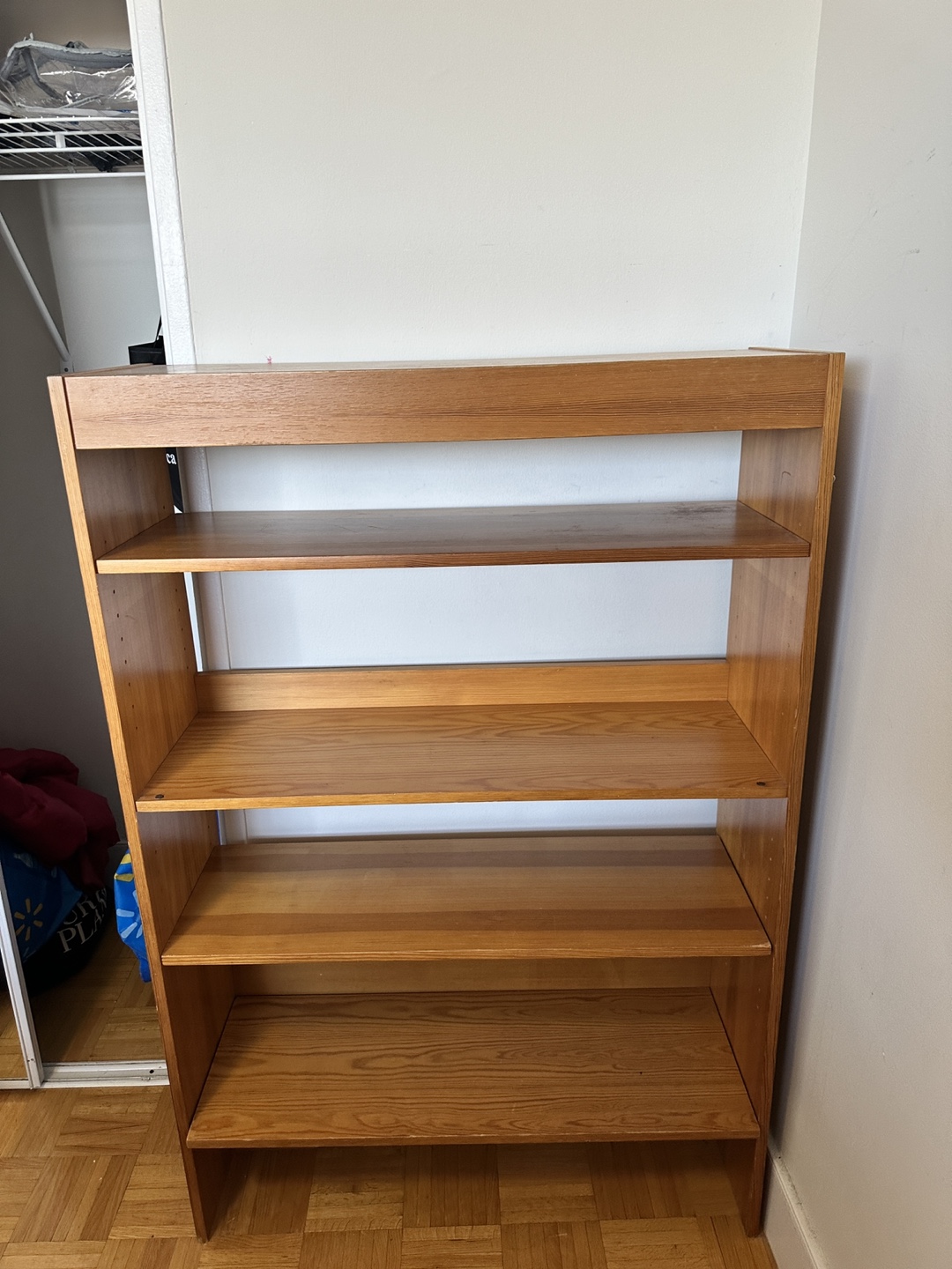 Four-shelf wooden bookcase