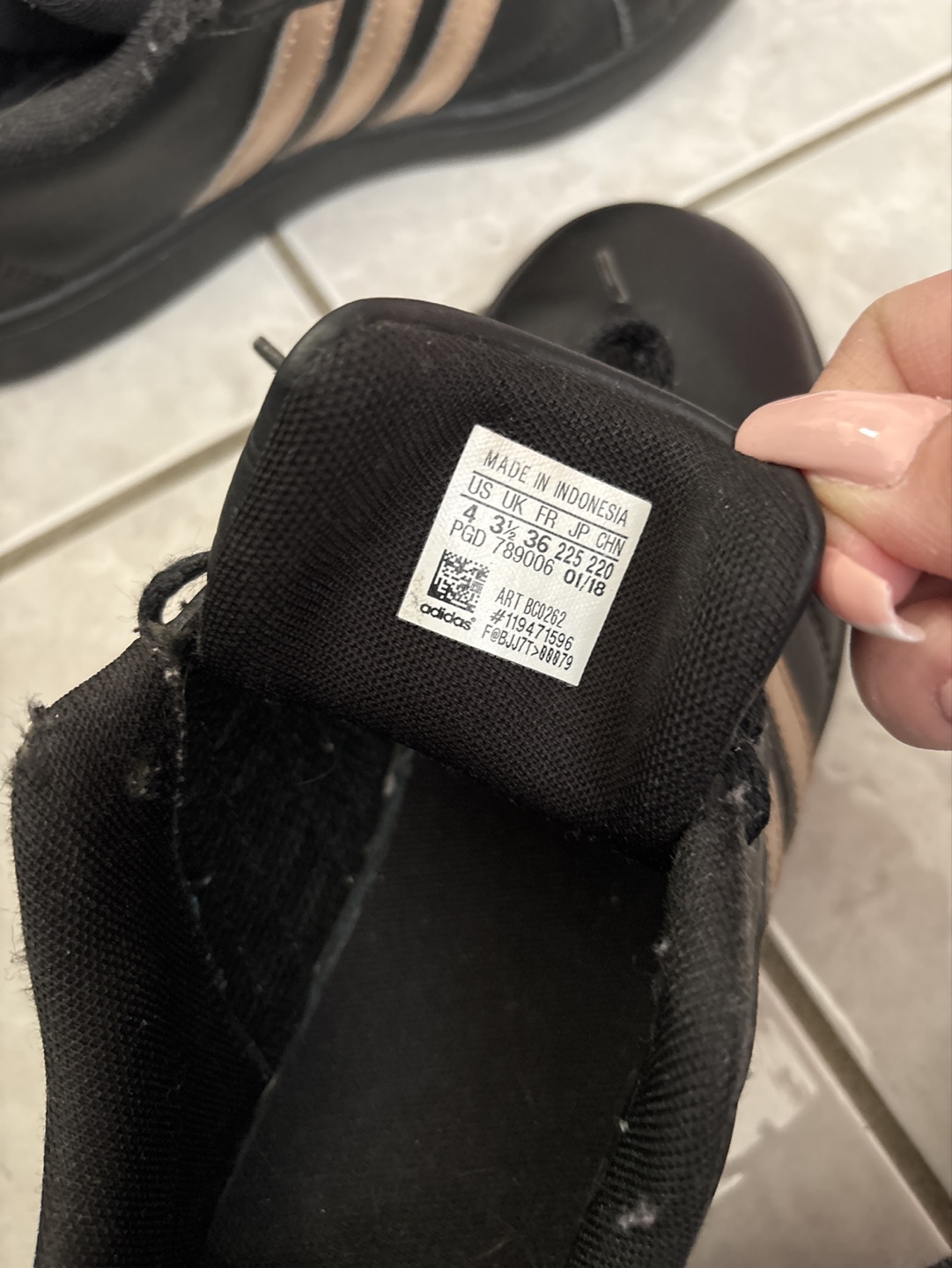 Adidas Girls' Black and Rose Gold Sneakers - Size 4 - photo 4