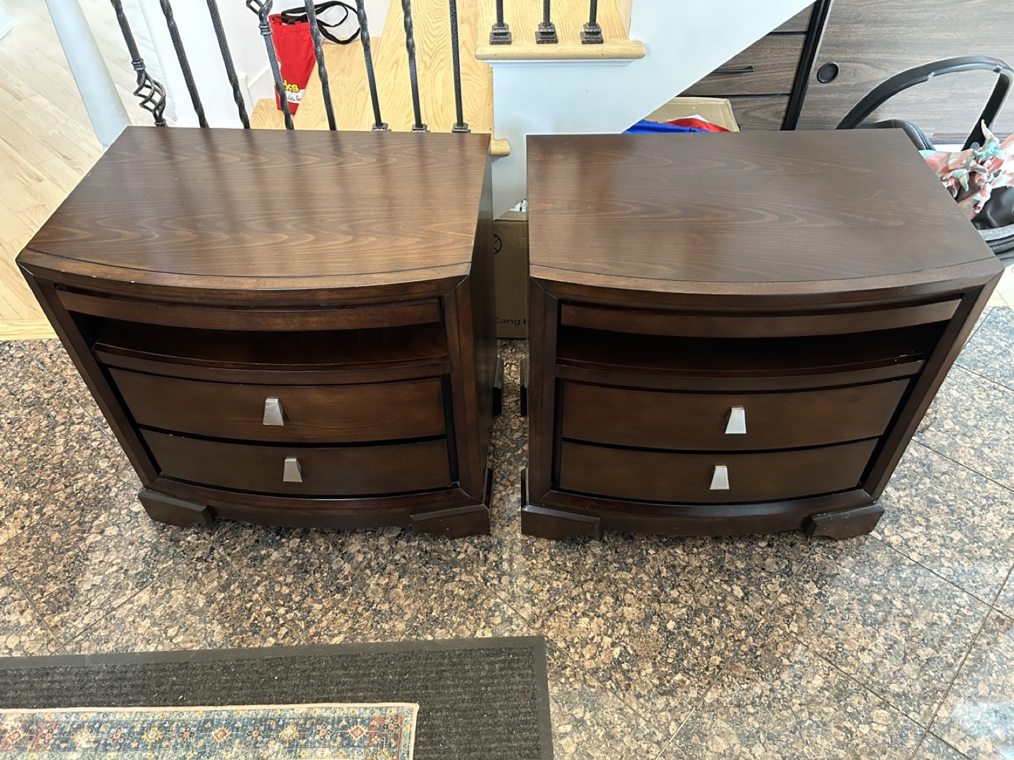 Pair of Dark Brown Wooden Nightstands
