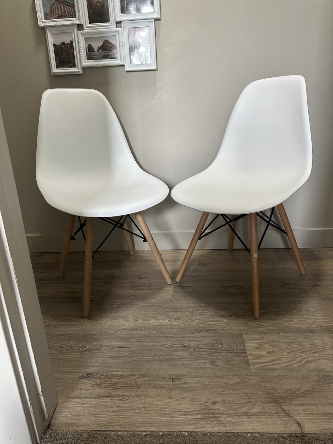 Pair of White Eames-Style Dining Chairs