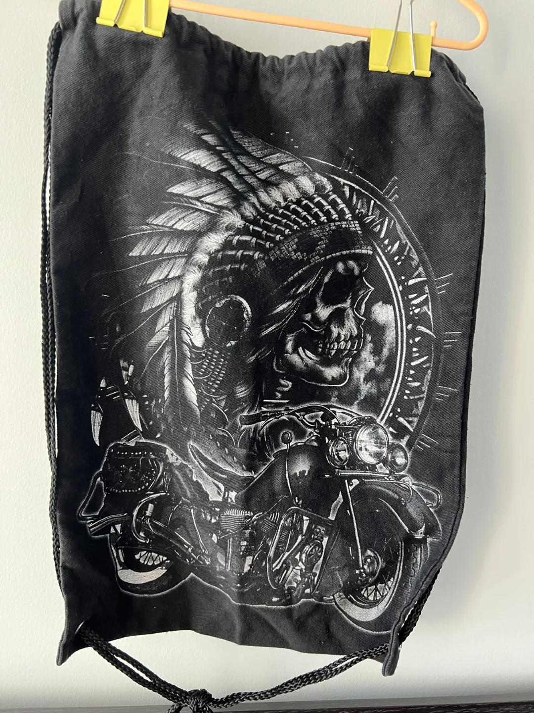 Vintage Skull and Motorcycle Drawstring Bag image indicator(2)