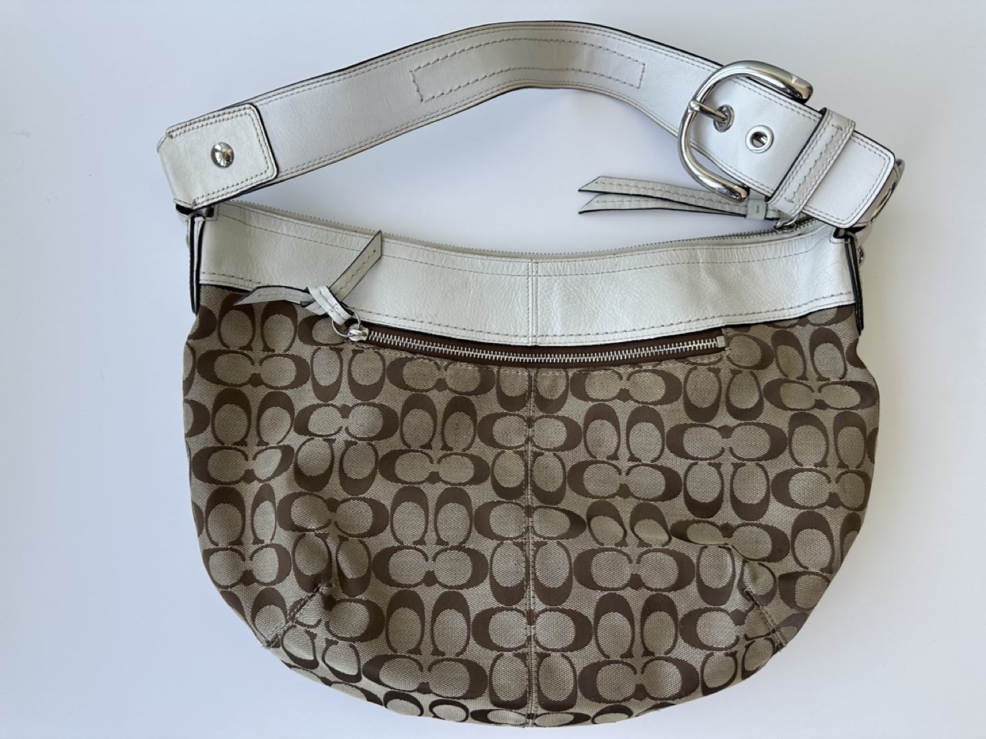 Coach Signature C Brown and White Leather Shoulder Bag - photo 2