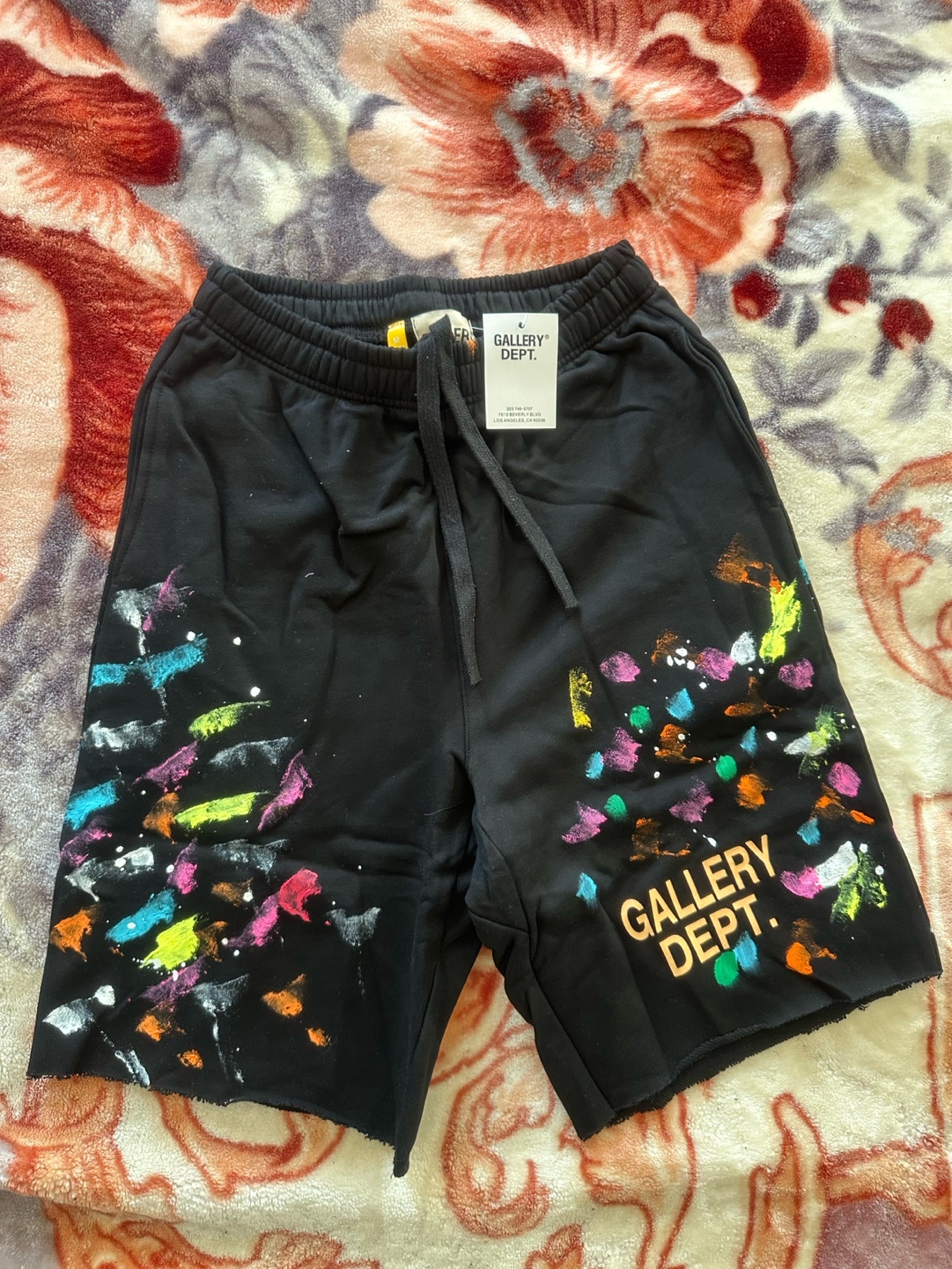 Gallery Dept. Black Shorts with Paint Splatter Design