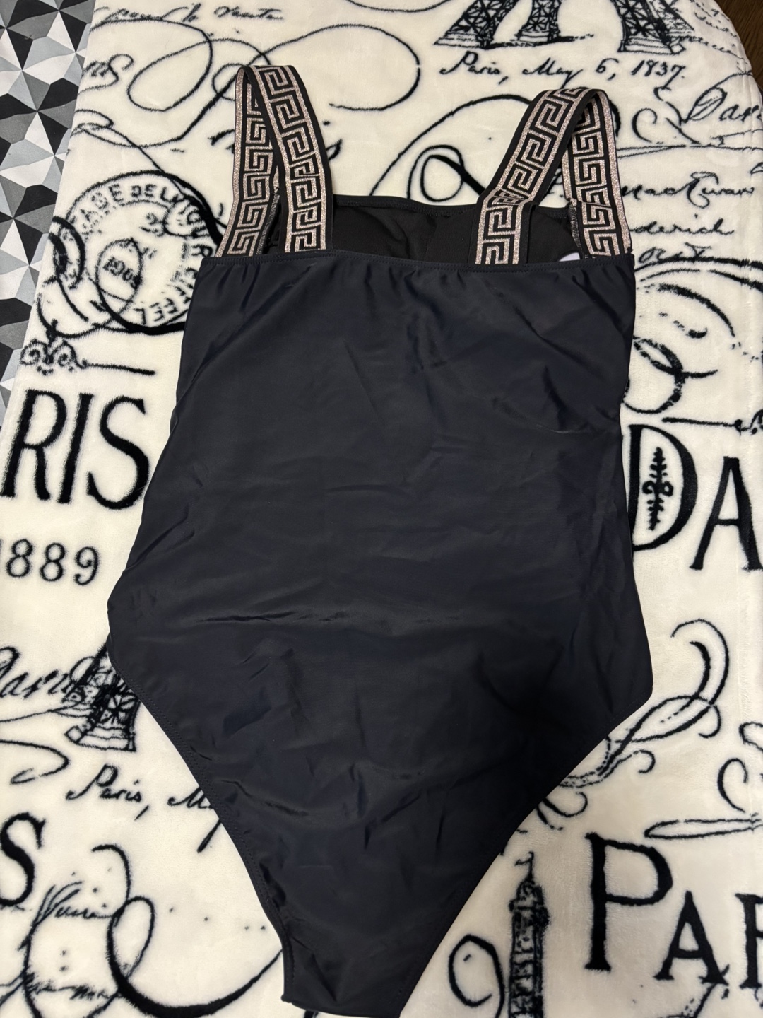 Black One-Piece Swimsuit with Greek Key Detail - photo 2